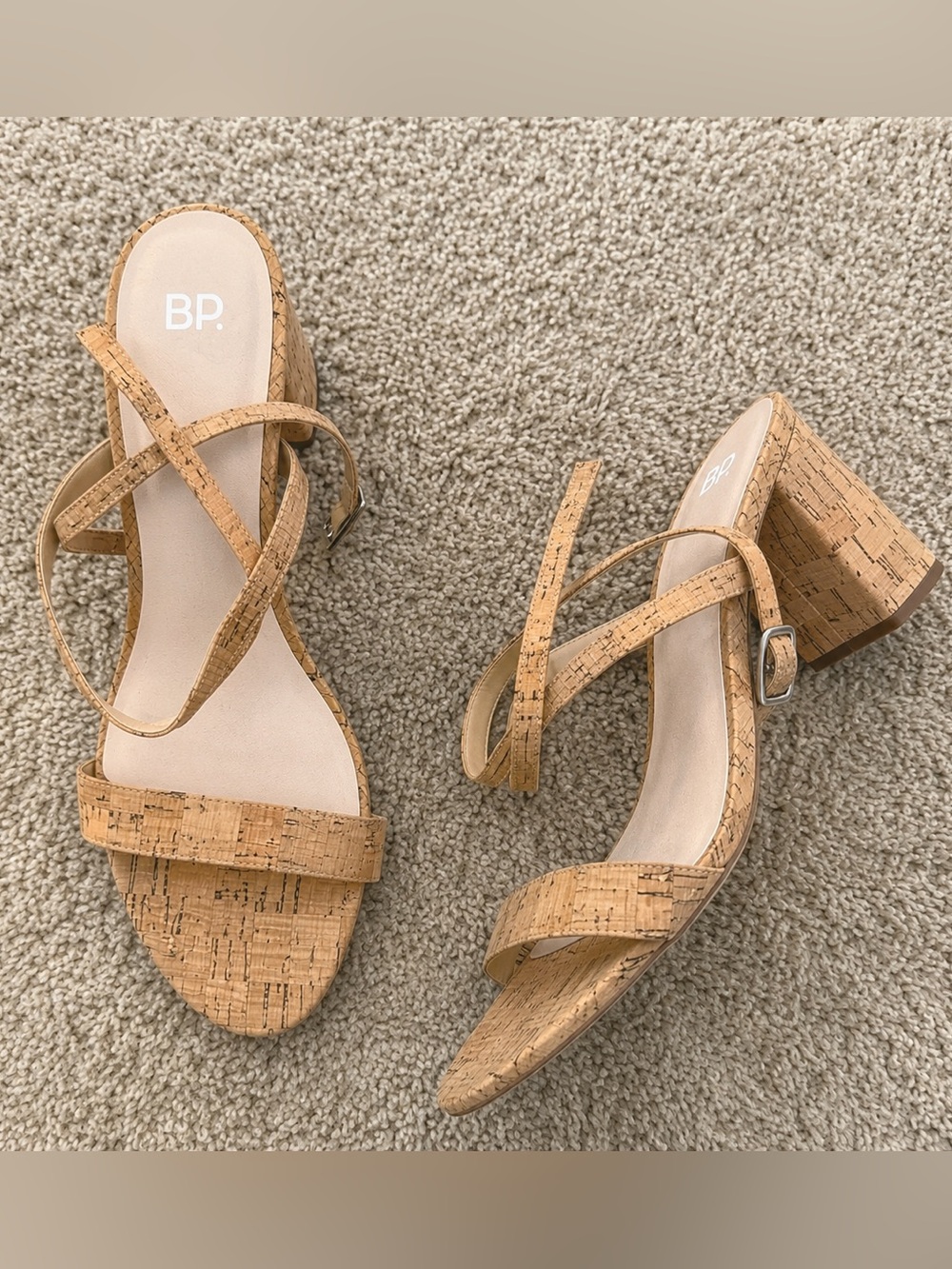 BP Size 11 Women's Cork Strappy Sandals in Natural Tan